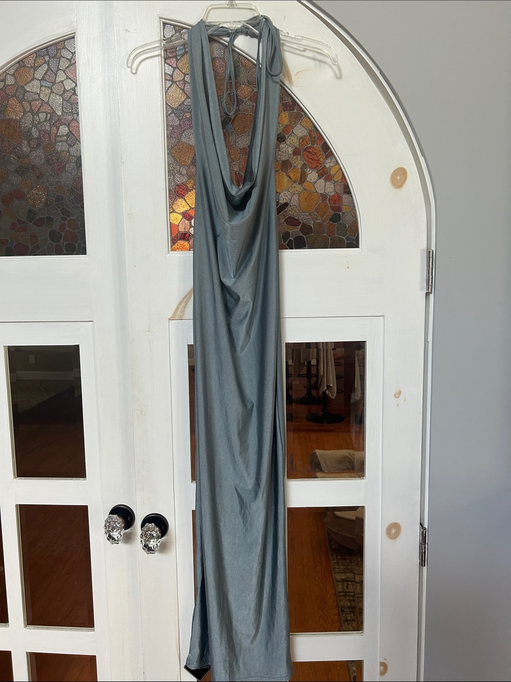 Zaful Slate Blue Halter Cowl Maxi Dress